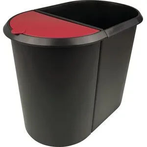 helit Papierkorb Duo System Kunststoff Schwarz, Rot 28 x 28 x 35 cm