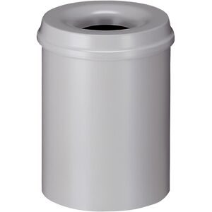 kaiserkraft Sicherheits-Papierkorb, Stahl, selbstlöschend, Volumen 15 l, HxØ 360 x 255 mm, Korpus grau / Löschkopf grau