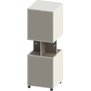 kaiserkraft Infosäule Stahlblech, mobil, HxB 1884 x 620 mm, Textil beige, Dekor Eiche marone