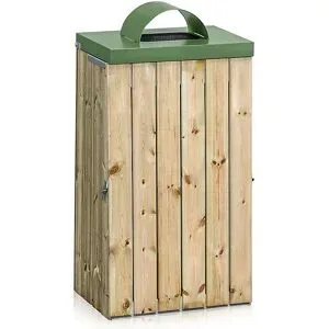 kaiserkraft Außen-Abfallsammler mit Holzverkleidung, 125 l, BxHxT 600 x 1030 x 380 mm, Deckel mit Einwurfloch