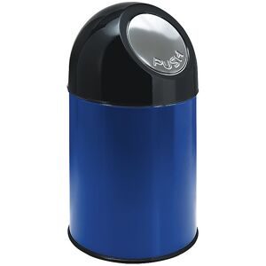 kaiserkraft Push-Mülleimer, Stahl, Volumen 30 l, verzinkter Innenbehälter, blau