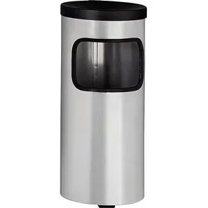 kaiserkraft Wandabfallsammler mit Ascher, HxØ 410 x 180 mm, Stahlblech, neusilber