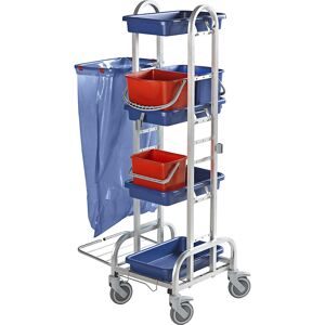 Reinigungswagen Edelstahl, mit 2 x 10-l-Eimer, 1 x 6-l-Eimer, Kunststoffrollen eurokraft pro