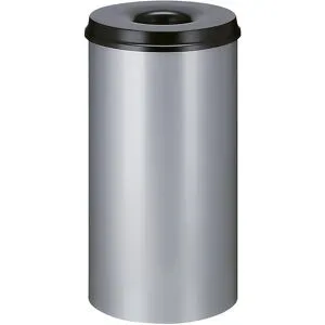 kaiserkraft Sicherheits-Papierkorb, Stahl, selbstlöschend, Volumen 50 l, HxØ 625 x 335 mm, Korpus grau / Löschkopf schwarz