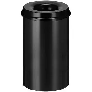 kaiserkraft Sicherheits-Papierkorb, Stahl, selbstlöschend, Volumen 20 l, HxØ 426 x 260 mm, Korpus schwarz / Löschkopf schwarz