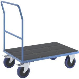 Plattformwagen mit Rohrschiebebügel, Vollelastik-Rollen, lichtblau, Ladeflächen-LxB 1050 x 700 mm eurokraft pro