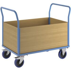Plattformwagen mit Holzwänden, mit 4 hohen Wänden, LxB 1350 x 800 mm, Vollelastik eurokraft pro