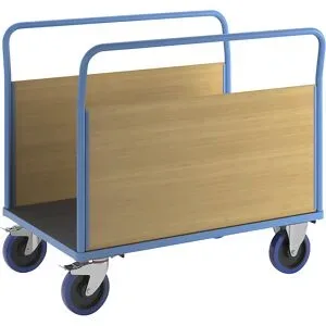Plattformwagen mit Holzwänden, mit 2 hohen Längswänden, LxB 1250 x 870 mm, Vollelastik eurokraft pro