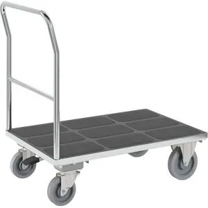 Plattformwagen, Rohrschiebebügel, mit Zentralstopp, LxB 1100 x 700 mm, verzinkt eurokraft pro