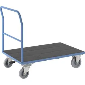 Plattformwagen, Rohrschiebebügel, mit Zentralstopp, LxB 1300 x 800 mm, lichtblau eurokraft pro