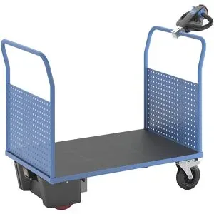 Plattformwagen mit Elektroantrieb, mit 2 Lochblechwänden, LxB 1250 x 800 mm eurokraft pro
