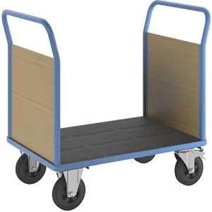 Plattformwagen mit Holzwänden, mit 2 Stirnwänden, LxB 1050 x 700 mm, Vollgummi eurokraft pro