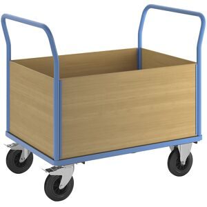 Plattformwagen mit Holzwänden, mit 4 hohen Wänden, LxB 1350 x 800 mm, Vollgummi eurokraft pro