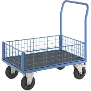 Plattformwagen, 4 halbhohe Gitterwände, LxB 1050 x 700 mm, Vollgummireifen eurokraft pro