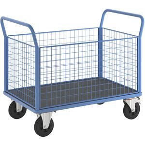 Plattformwagen, 4 hohe Gitterwände, LxB 1250 x 800 mm, Vollgummireifen eurokraft pro