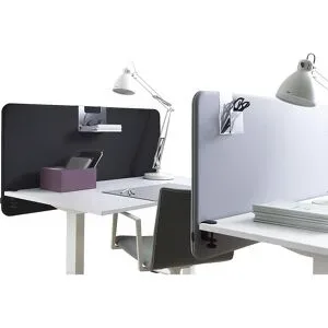 kaiserkraft Akustik-Tischtrennwand Standard mit abgerundeten Ecken, Höhe 650 mm, Textil, Breite 1400 mm, schwarz