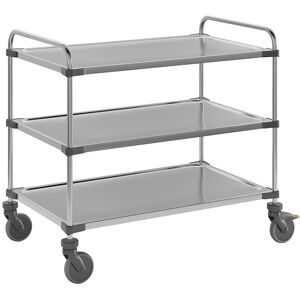 kaiserkraft Edelstahl-Tischwagen VARITHEK SERVO+, LxBxH 1070 x 670 x 950 mm, Ladefläche 1000 x 600 mm, 3 Etagen, Tragfähigkeit 150 kg