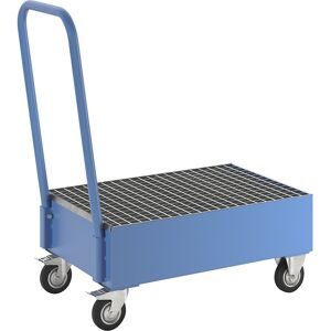 Fahrbare Auffangwanne aus Stahlblech, LxB 800 x 500 mm, 2 x 60-l-Fass stehend, blau RAL 5012 eurokraft basic