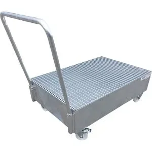 Fahrbare Auffangwanne aus Stahlblech, LxB 1200 x 800 mm, 2 x 200-l-Fass stehend, feuerverzinkt eurokraft basic