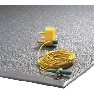 COBAstat Anti-Ermüdungsmatte, ableitend, mit Erdungskabel, PVC grau, LxB 1500 x 900 mm COBA