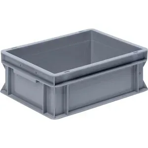 kaiserkraft Euro-Stapelbehälter aus Polypropylen (PP), Traglast 20 kg, silbergrau, Volumen 12 l, Außenhöhe 145 mm, VE 6 Stk
