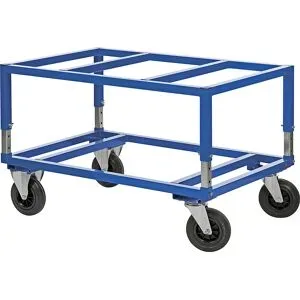 Paletten-Fahrgestell KM222, LxBxH 1200 x 800 x 655 - 830 mm, blau, 2 Lenk- und 2 Bockrollen, ab 5 Stk Kongamek