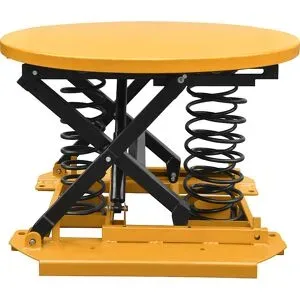kaiserkraft Dreh-Hubtisch, selbstnivellierend, Tragfähigkeit 2000 kg, Drehplatte 1110 mm, melonengelb