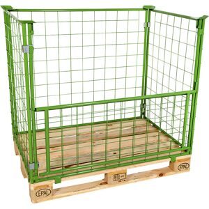 Gitter-Aufsatzrahmen, Längswand halb klappbar, zum Aufsetzen, für Paletten 1200 x 800, H 800 mm, grün ratioform economy