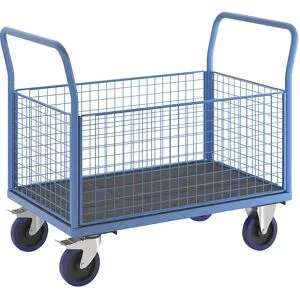 Plattformwagen mit Gitterwänden, Vollelastik-Rollen, 4 hohe Gitter, LxB 1200 x 750 mm eurokraft pro