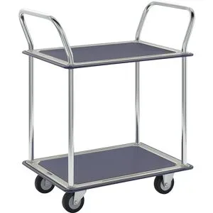 kaiserkraft Tischwagen verchromt, 2 Ladeflächen mit Antirutschbelag, 2 Schiebebügel, Tragfähigkeit 150 kg