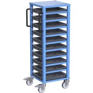 Euro-Transportwagen CustomLine, für Behälter-LxB 400 x 300 mm, blau, mit 10 Kästen, 50 mm hoch eurokraft pro