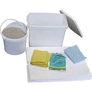 Leckage-Notfallbox, mit Vliesen und Granulat, Ausführung Öl, Vliese weiß eurokraft basic