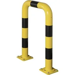 Rammschutzbügel, Ø 89 mm, lösbar, aus Stahlrohr, gelb / schwarz, HxB 900 x 690 mm Mottez