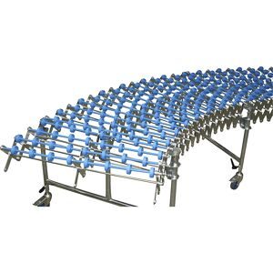 Scheren-Röllchenbahn, Bahn-L 1300 - 4500 mm, Bahn-B 500 mm, Stahl, 3 Stützfüße Blume