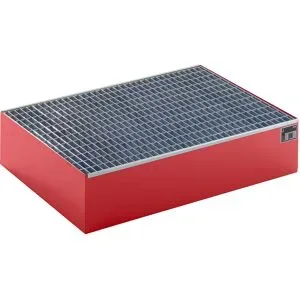 kaiserkraft Paletten-Auffangwanne, LxBxH 1200 x 800 x 260 mm, rot RAL 3000, mit Gitterrost