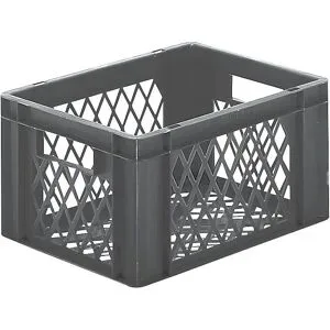 kaiserkraft Euro-Format-Stapelbehälter, Wände und Boden durchbrochen, LxBxH 400 x 300 x 210 mm, grau, VE 5 Stk