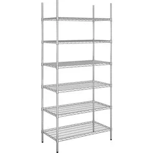kaiserkraft Stahldraht-Gitterregal, verchromt, Fachlast 150 kg, BxT 910 x 610 mm, Grundregal, Höhe 2180 mm, 6 Fachböden