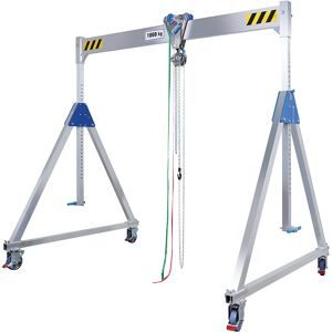 Aluminium-Portalkran ALU1, mit Stirnradflaschenzug, Tragfähigkeit 1500 kg, Aufhängehöhe 2170 - 3020 mm Vetter