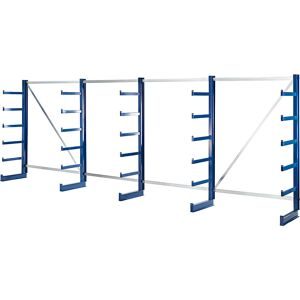 Kragarmregal mit identischer Kragarm-Länge, Regallänge 5400 mm, einseitig, enzianblau eurokraft pro