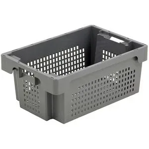 kaiserkraft Drehstapelbehälter aus HDPE, Volumen 32 l, Wände und Boden durchbrochen, grau