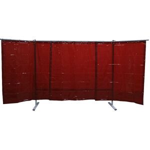 kaiserkraft Schweißer-Schutzwand fahrbar, 3-teilige Ausführung, HxB 1930 x 3800 mm, mit Schweißerschutzfolie, rot