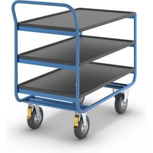 Tischwagen, Tragfähigkeit 150 kg, 3 Ladeflächen mit Abrollrand, Luftbereifung eurokraft pro