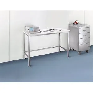 kaiserkraft Edelstahl-Reinraumtisch mit Polypropylen-Platte, Gestell aus Edelstahl, Höhe 900 mm, BxT 1600 x 800 mm