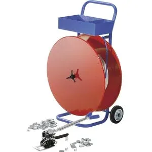 kaiserkraft Umreifungs-Set, Kompositband, Spann- und Verschlussgerät, fahrbarer Abroller, Band, Verschlusshülsen, Bandbreite 16 mm