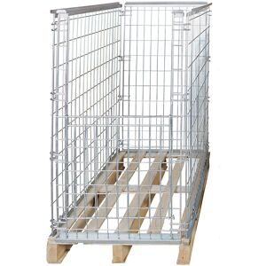Gitter-Aufsatzrahmen, zum Aufsetzen, Frontwand mit Klappe, für Paletten 1200 x 800, H 1160 mm, verzinkt ratioform