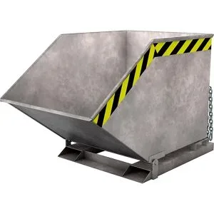Kippmulde mit Klappmechanismus, kastenförmig, Volumen 0,6 m³, feuerverzinkt nach EN ISO 1461 eurokraft pro