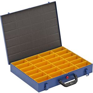 kaiserkraft Kleinteilekoffer mit Einsatzkästen, LxB 460 x 370 mm, mit 24 Einsatzkästen, Höhe 63 mm
