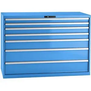 Schubladenschrank, Stahlblech, HxB 1000 x 1431 mm, 7 Schubladen, Tragkraft 75 kg, lichtblau LISTA