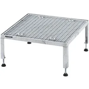Arbeitsplattform, Höhenverstellbereich 255 - 320 mm, mit Gitterrostplatte, Plattform LxB 610 x 610 mm, feuerverzinkt eurokraft pro