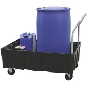 EURO-Auffangwanne 250/2 CEMO, Polyethylen, mobil, mit Lenk- und Bockrollen, mit Zulassung, mit Stahlgrundrahmen, ohne Gitterrost